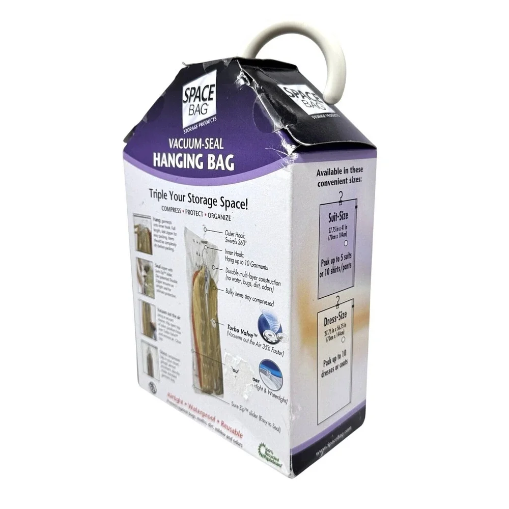 Space Bag Vacuum Seal Hanging Storage Bag Clear Suit Size Closet Organizer